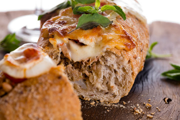 pizza baguette with mozzarella