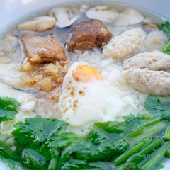 rice porridge with pork and egg