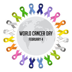World cancer day. colorful awareness ribbons isolated over white background. vector