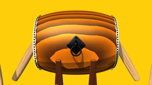 Loopable Asian Drum And Sticks On Yellow Background