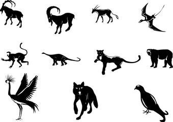 Animals black silhouettes set isolated on white