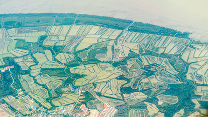 Aerial view of green agriculture field in thailand