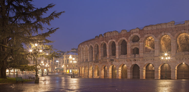 Verona - Arena and Piazza Bra in dusk