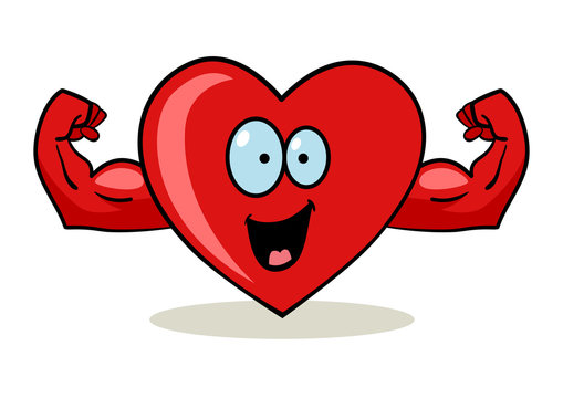 Cartoon character of a heart with muscular hands