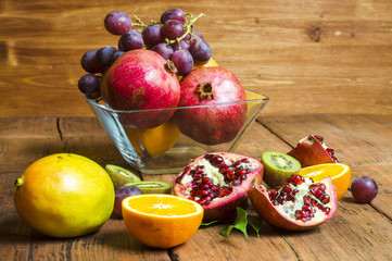 fruit mix on a wooden background