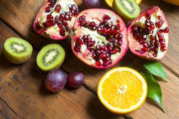 fruit mix on a wooden background