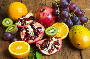 fruit mix on a wooden background