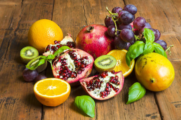 fruit mix on a wooden background