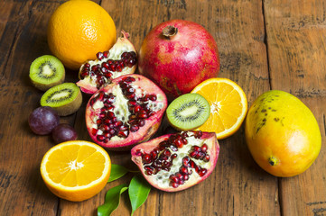 fruit mix on a wooden background