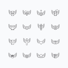 vector linear web icons set - wing concept collection of flat li