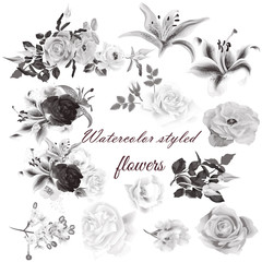 Vector set of realistic flowers for design