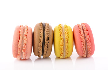 Colorful macaroons isolate on white background.