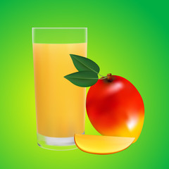 Ripe fresh mango with slice and juice