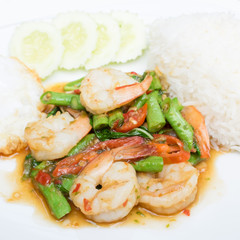 rice and shrimp with Basil and chili sauce and egg