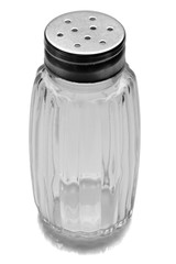 empty glass salt shacker on white