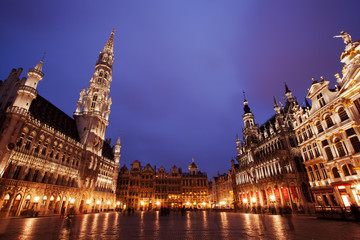 Grand Place in Brussels, Belgium after sunset 