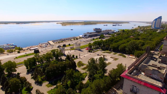 4K Aerial view Volga River bridges volgograd city Russia