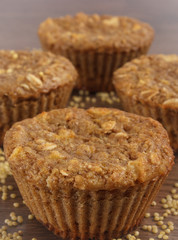 Fresh muffins with millet groats, cinnamon and apple baked with wholemeal flour, delicious healthy dessert