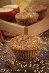 Fresh muffins with millet groats, cinnamon and apple baked with wholemeal flour, delicious healthy dessert
