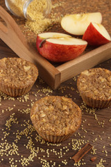 Fresh muffins with millet groats, cinnamon and apple baked with wholemeal flour, delicious healthy dessert