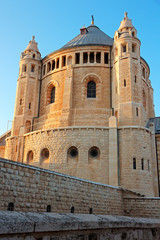 Fototapeta na wymiar View of the historical Dormition Abbey on Mount Zion, Jerusalem, Israel.