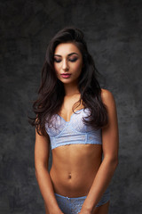 beautiful indian lady in blue lingerie