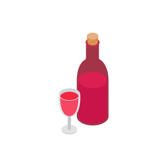 Bottle of wine and glass isometric 3d icon