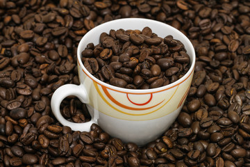 Coffeecup in roasted coffee beans