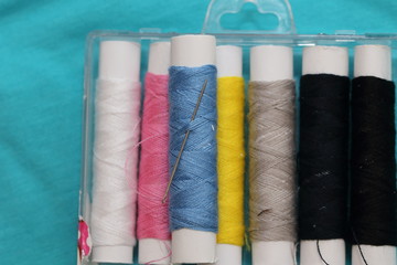 sewing kit on the fabric