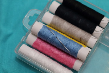 sewing kit on the fabric