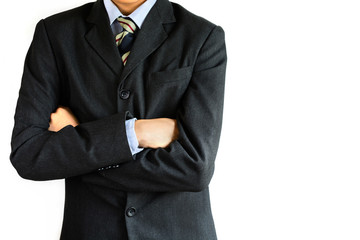 businessman standing arms crossed isolated