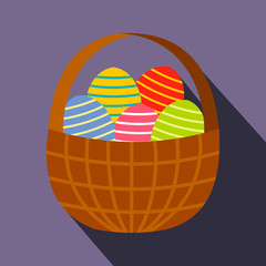 Colorful easter eggs in the basket flat icon