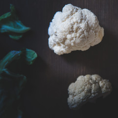 white cauliflower on the table, dark natural light