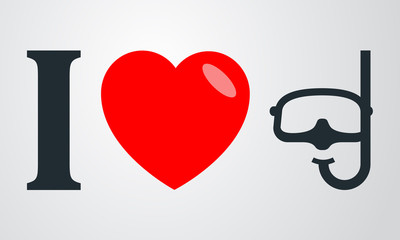 Icono plano i love gafas buzo en fondo degradado