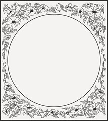 blank frame background painted flowers braided loop monochrome