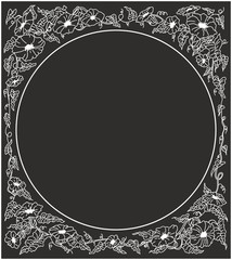blank frame background painted flowers braided loop monochrome b