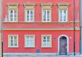 Red building in old town in Warsaw