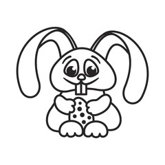 easter bunny holding Easter egg outline monochrome