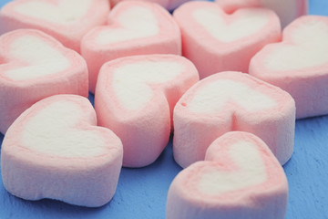Pink heart shape of marshmallow with filter effect retro vintage
