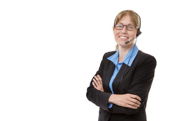 mature woman with headset