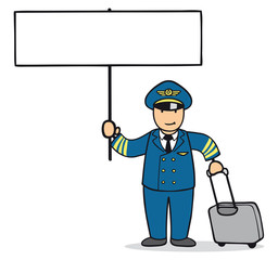 Cartoon Mann als Pilot mit Schild