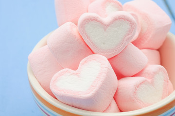 Pink heart shape of marshmallow with filter effect retro vintage