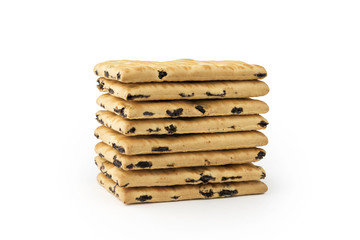 Chocolate chip cookie with raisin on white