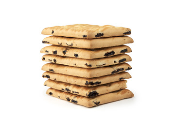 Chocolate chip cookie with raisin on white