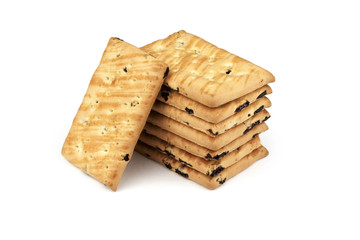 Chocolate chip cookie with raisin on white