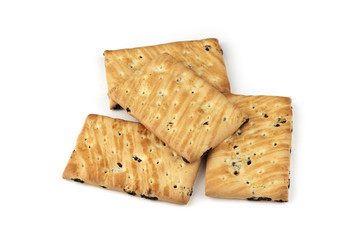 Chocolate chip cookie with raisin on white