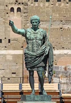 Statue of Octavian Augustus in the street of the Imperial Forum in Rome. Italy, Europe