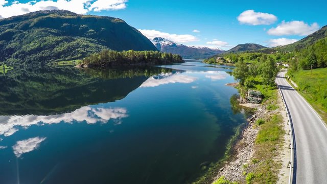 Beautiful Nature Norway. Flying over the Sognefjorden.