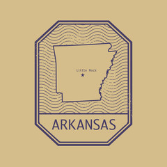 Stamp with the name and map of Arkansas, United States