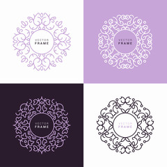 Vector Floral Frame. Line Art Vector Design Template